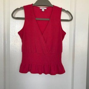 Bar III Pink V-Neck Peplum Top with Gathered Waist